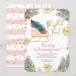 Julvinter Sleigh Oh What Roligt First Birthday Inbjudningar