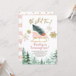 Julvinter Sleigh Oh What Roligt First Birthday Inbjudningar