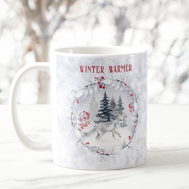 Julvinter Snö Arktiska räv Namn Kaffemugg (Christmas Winter Snow Arctic Fox Name Coffee Mug)