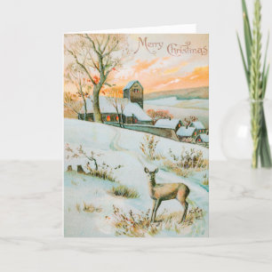 Julvinter Snö Landskap och Hjort Helgdag Helgkort