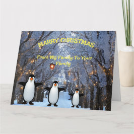 Julvinter Snö & Träd & Penguins familj Kort