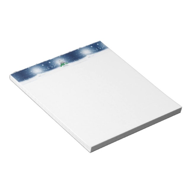 Julvinter snögubbe SlipperyJoe grönt scarf m Anteckningsblock (Vinklad)