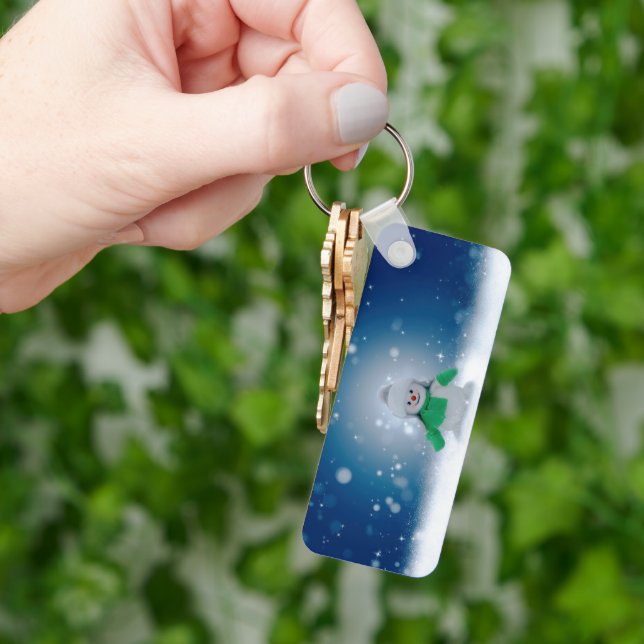 Julvinter snögubbe SlipperyJoe grönt scarf m Nyckelring (Hand)