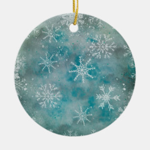 Julvinter White Snöflingor på Blue Julgransprydnad Keramik