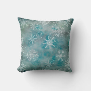 Julvinter White Snöflingor på Blue Kudde