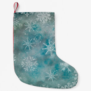 Julvinter White Snöflingor på Blue Liten Julstrumpa