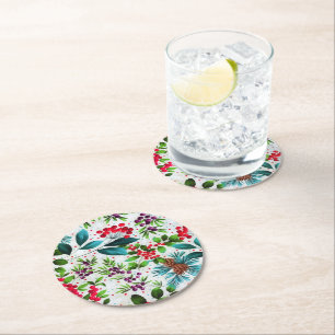 Julvinter Wood Nature Holly Berry Pinecones Underlägg Papper Rund