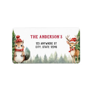 Julvinter Woodland Animals Adressetikett