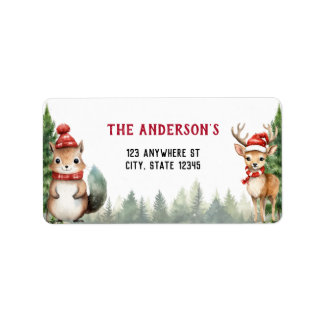 Julvinter Woodland Animals Adressetikett