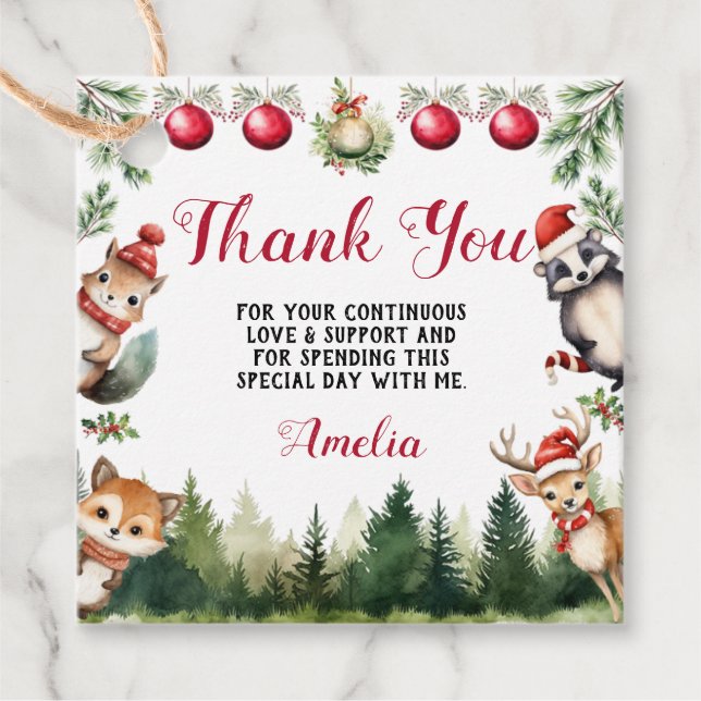 Julvinter Woodland Animals Gåvor Etiketter (Framsida)