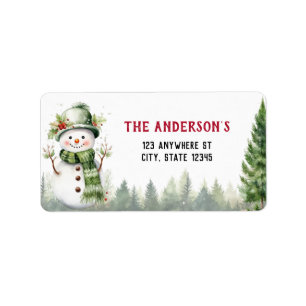 Julvinter Woodland Animals Snögubbe Adressetikett