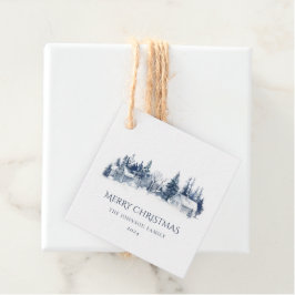 Julvinterbyn Liggande blå vit Gåvor Etiketter