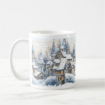 Julvinterbyn Snowy Tak toppar Blue Mugg