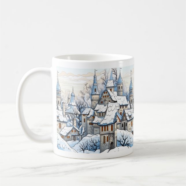 Julvinterbyn Snowy Tak toppar Blue Mugg (Vänster)