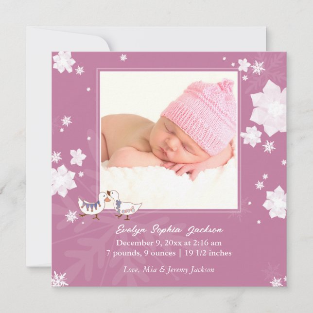 Julvintern Flicka Rosa Birth Notice Julkort (Framsida)