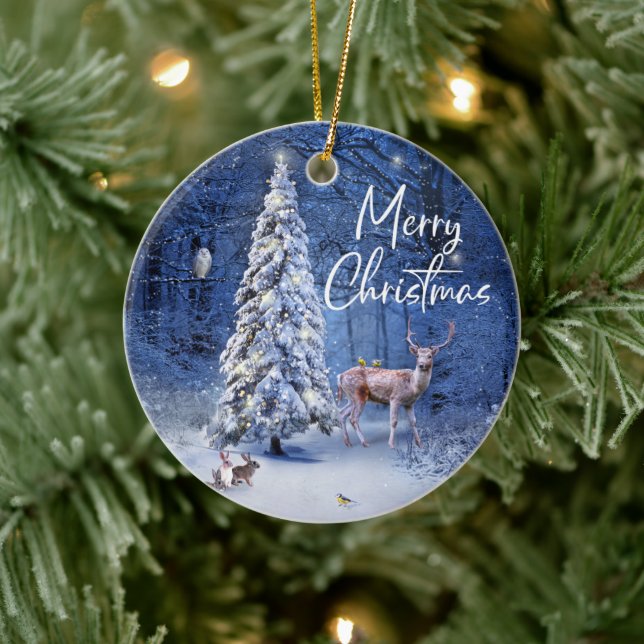 Julvintern Snö omfattade Träd Ljus Julgransprydnad Keramik (Träd)