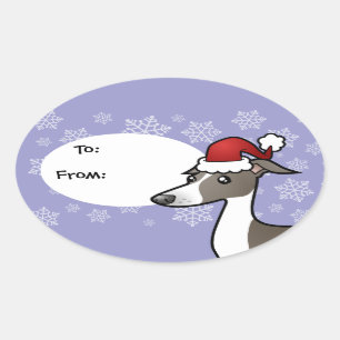 Julvinthund/Whippet/italiensk vinthund Ovalt Klistermärke