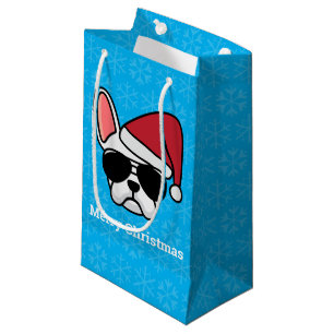 Julvit Fransk Bulldog Small Gift Bag