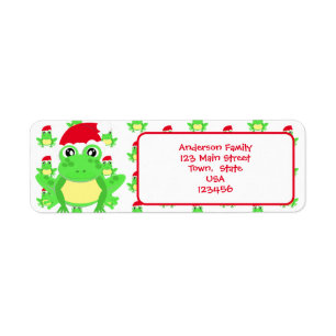 Julvit Frog Santa Hat Mönster Cute Novel Returadress Etikett