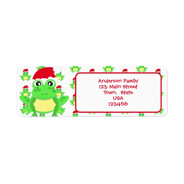 Julvit Frog Santa Hat Mönster Cute Novel Returadress Etikett (Framsidan)