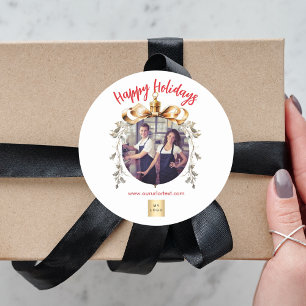 Julvit guld-bauble-logotyp runt klistermärke