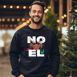 Julvit Noel Snö och Rener Typografi Lång Ärmad Tröja