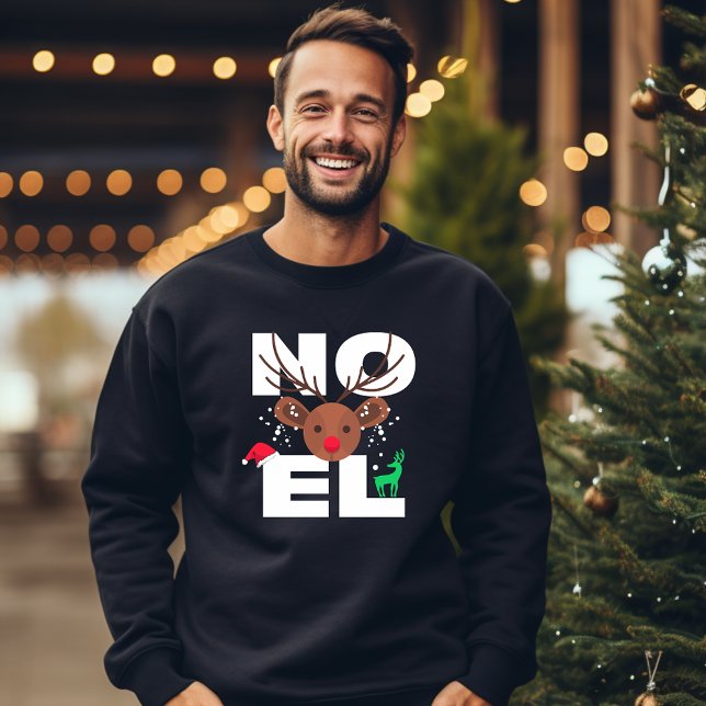 Julvit Noel Snö och Rener Typografi Lång Ärmad Tröja (Skapare uppladdad)