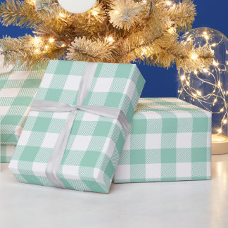 Julvit och ljust tealbuffelrutig presentpapper