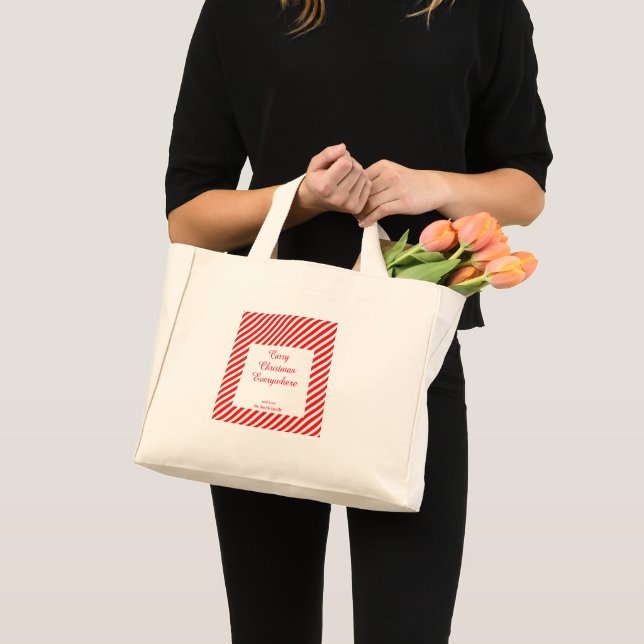 Julvit och rödstrimmig mini tygkasse (Framsida (produkt))