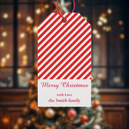 Julvit och rödstrimmig presentetikett