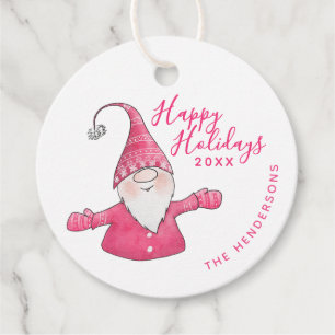 Julvit och Rosa Gnome Glad helg Gåvor Etiketter