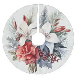 Julvit Red Flowers-Helgdagar, Elegant Julgransmatta Borstad Polyester