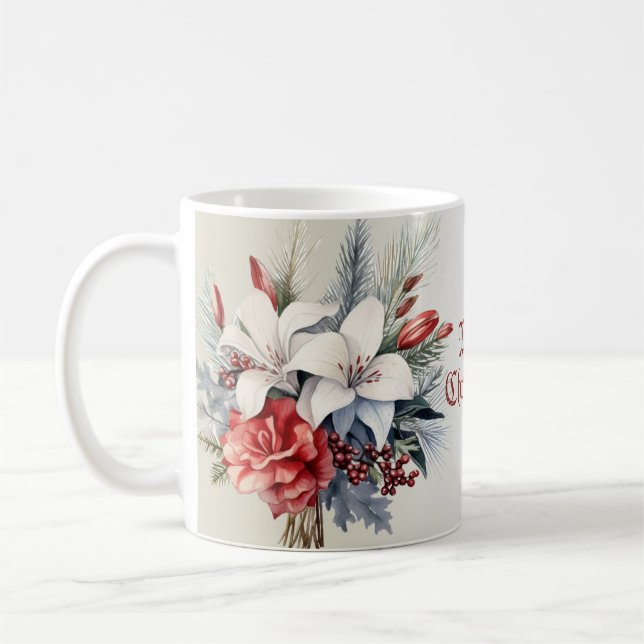 Julvit Red Flowers-Helgdagar, Elegant Kaffemugg (Vänster)
