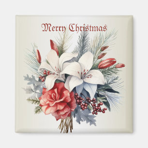 Julvit Red Flowers-Helgdagar, Elegant Magnet