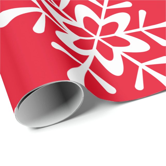 Julvit snöflake Red Backing Presentpapper (Rullad Hörn)