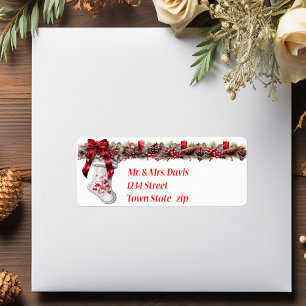 Julvit Stocken Red Satin Ribbon Adressetikett