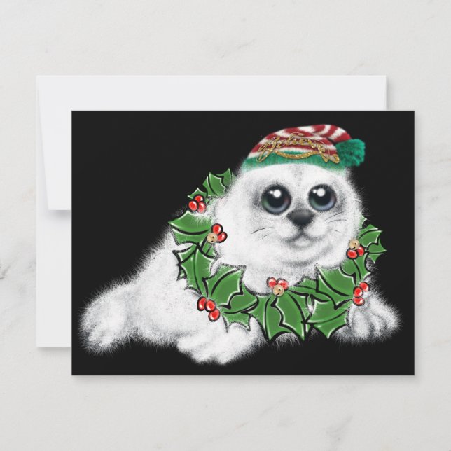 Julvit valp av säl, friskt arktiskt djur anteckningskort (Framsida)