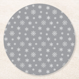 Julvita snöflingor moderna mönster-grått underlägg papper rund