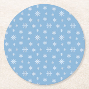 Julvita snöflingor mönster baby blue underlägg papper rund