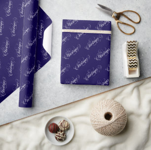 Julvittypografi Mönster Blue Presentpapper