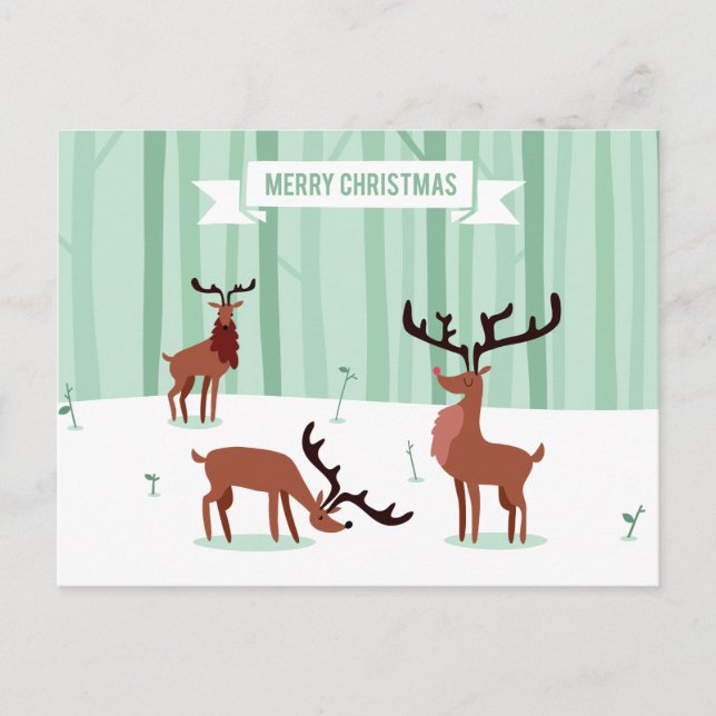 Julvykort för Cute Reindeers Helg Vykort (Framsida)