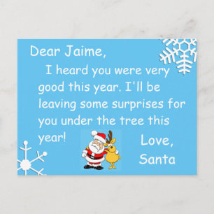Julvykort från Santa till ett barn Helg Vykort