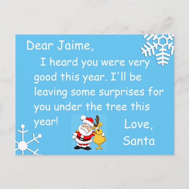 Julvykort från Santa till ett barn Helg Vykort (Framsida)