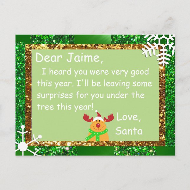 Julvykort från Santa till ett barn Helg Vykort (Framsida)