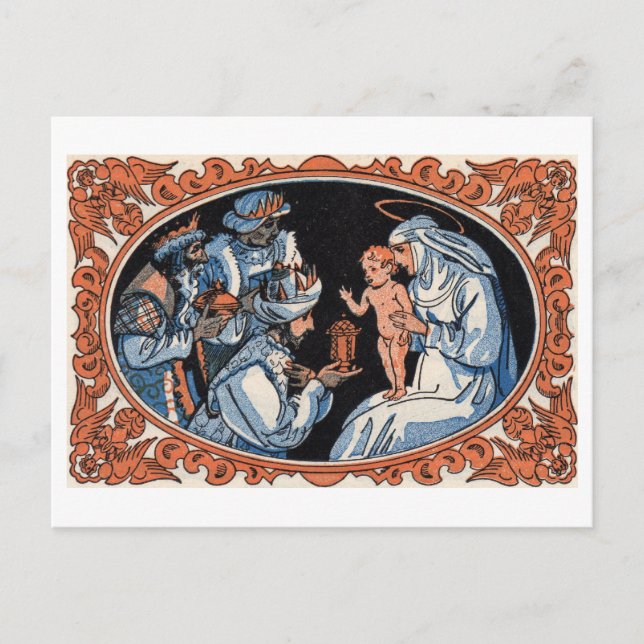 Julvykort: Mary, Jesus och shepherds Helg Vykort (Framsida)