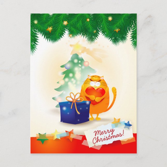 Julvykort med söt kattunge helg vykort (Framsida)