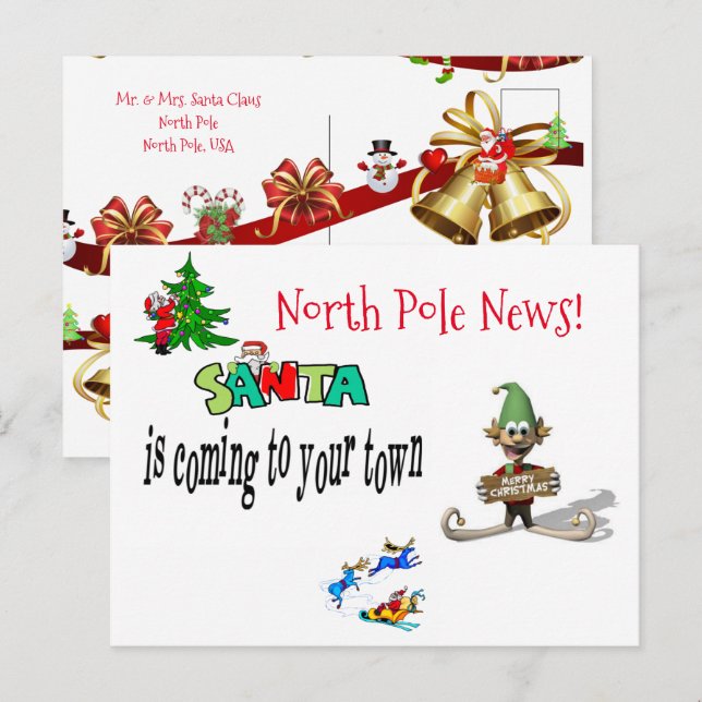Julvykort North Pole Santa Elf Vykort (Fram/baksida)
