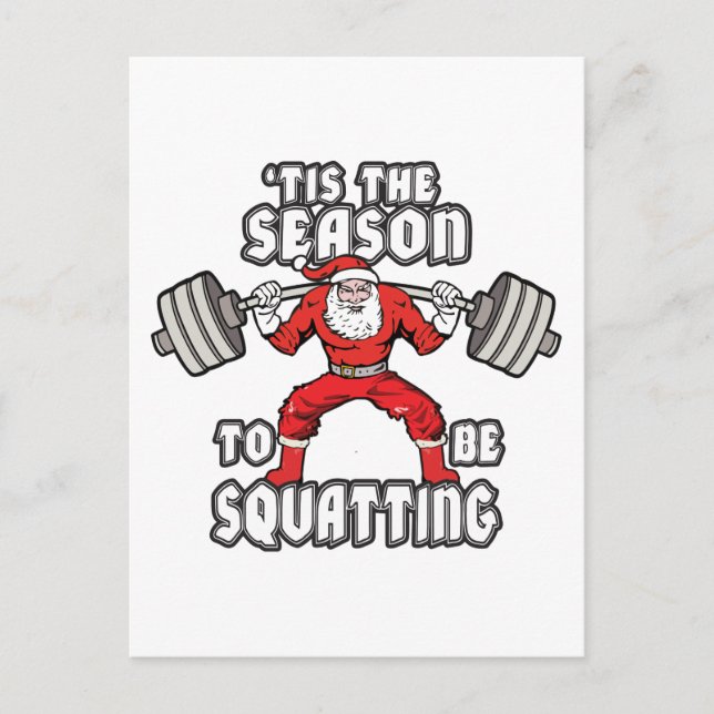 Julworkout Humor - Jultomten Squat Helg Vykort (Framsida)