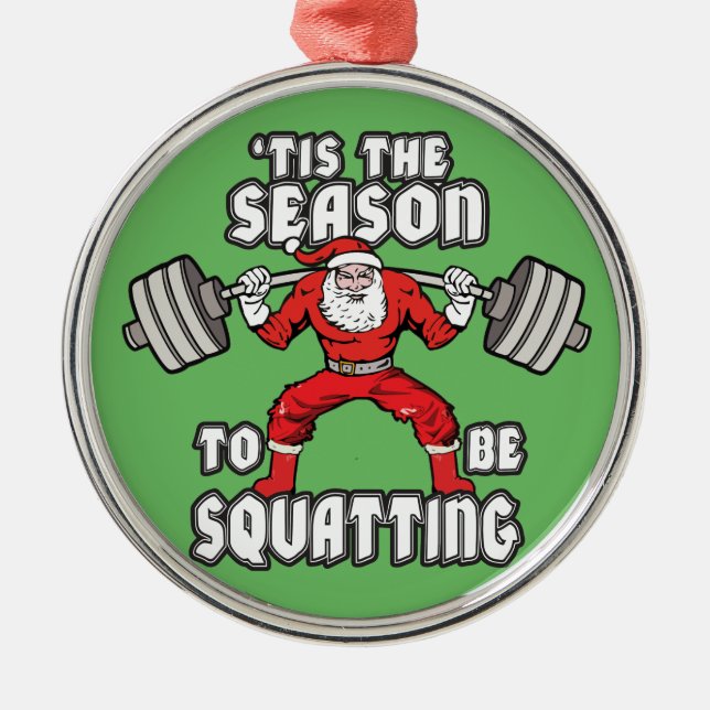 Julworkout Humor - Jultomten Squat Julgransprydnad Metall (Framsidan)