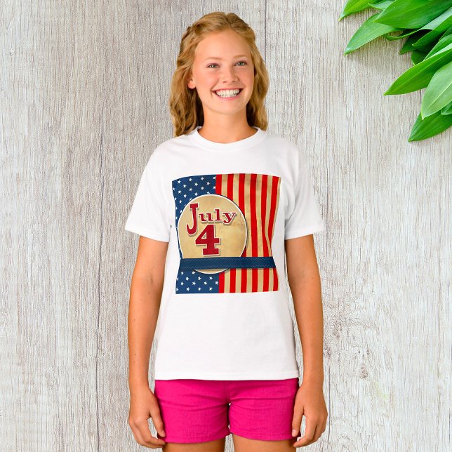 July 4th American Flag Girls T-Shirt (Skapare uppladdad)